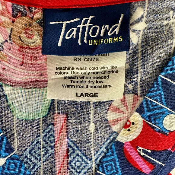 Tafford Scrub Top Christmas Santa Reindeers Snowman Cupcake Candy Cane Navy Lg - Picture 3 of 8